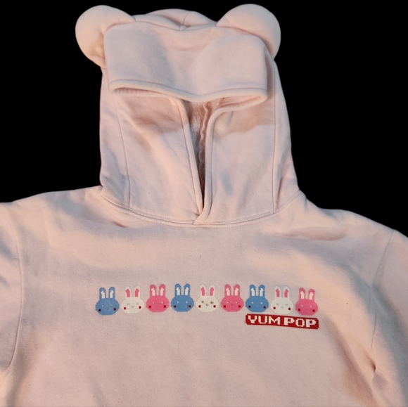 Vintage YumPop Japan Pale Pink Hoodie Sweatshir With Ears dELiA*s Cute Kawaii - Picture 2 of 6